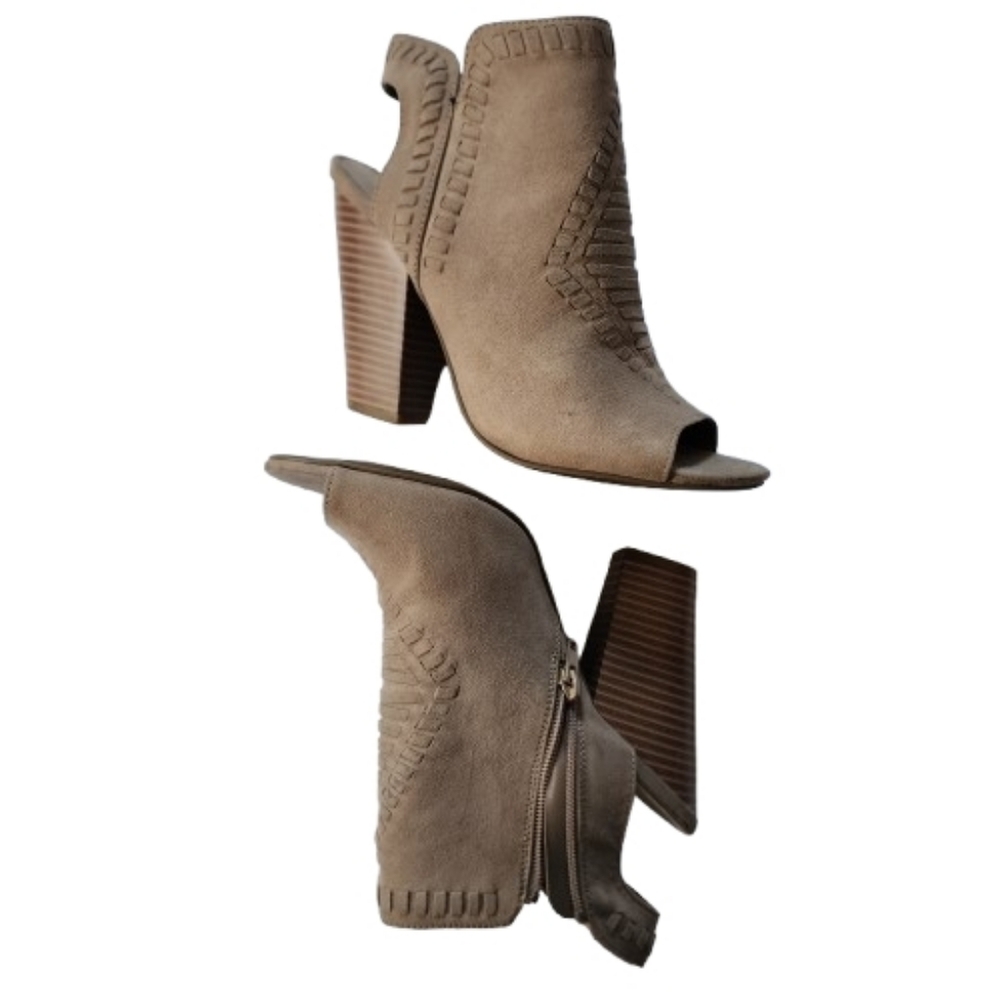 Womens 8.5 Just Fab Torrie Western Boho Tan Peep-Toe Suede Ankle Boots